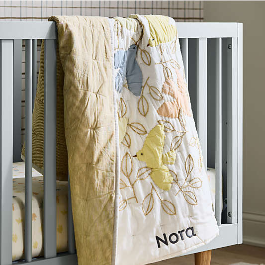 Finn Mist Blue Wood Convertible Baby Crib with Toddler Bed Rail