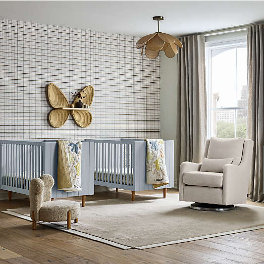 Finn Mist Blue Wood Convertible Baby Crib with Toddler Bed Rail