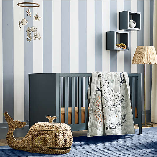 Ever Simple Slate Blue Wood Convertible Baby Crib with Toddler Bed Rail