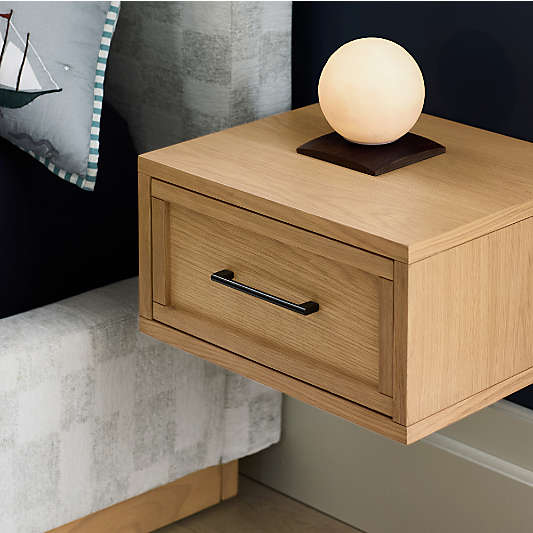 Oliver Natural Oak Wood Floating Kids Nightstand with Drawer