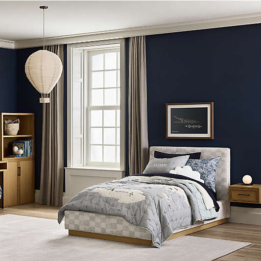 Oliver Cream and Grey Checkered Upholstered Kids Bed
