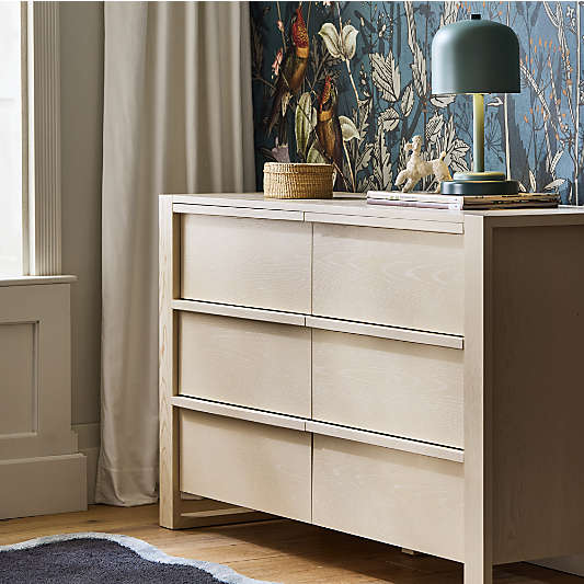 Gemini 55" Sunwashed Ash Wood 6-Drawer Wide Kids Dresser