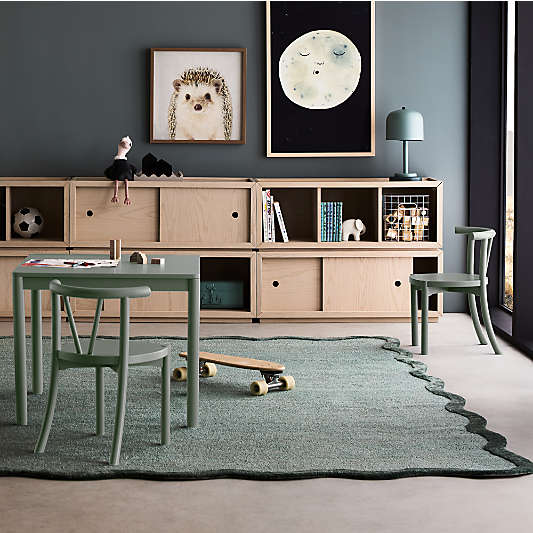 Wavy Border Muted Teal Kids Performance Area Rug