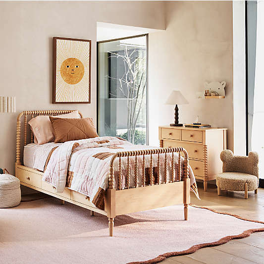 Jenny Lind Maple Wood Spindle Kids Storage Bed