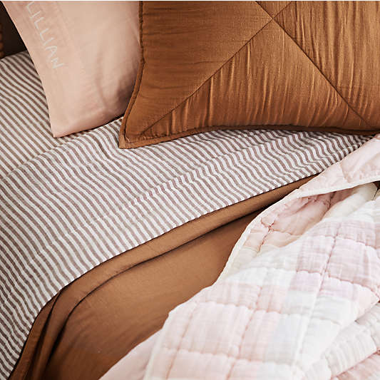 Supersoft Brulee Brown Striped 100% Organic Cotton Gauze Kids Queen Sheet Set