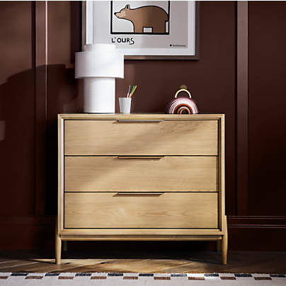 Bodie 36" Natural Oak Wood Narrow 3-Drawer Kids Dresser