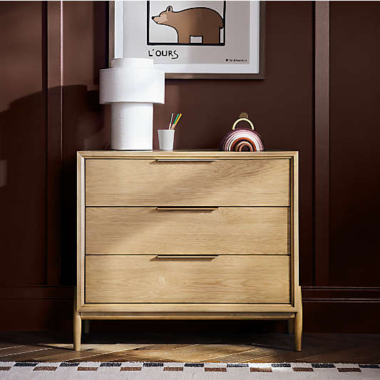Bodie 36" Natural Oak Wood Narrow 3-Drawer Kids Dresser