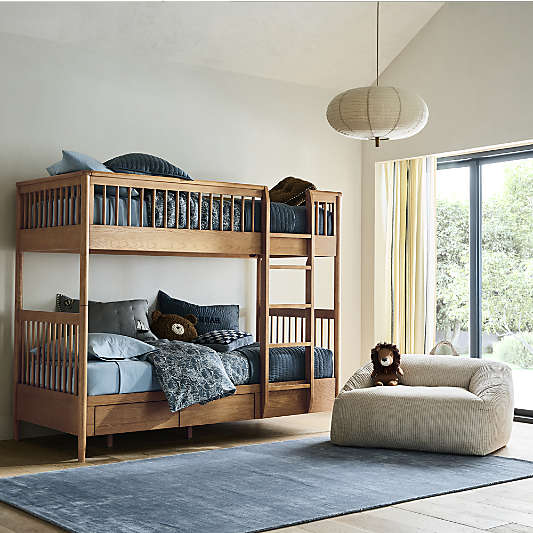 Solid Double Stripe Light Blue Kids Performance Area Rug