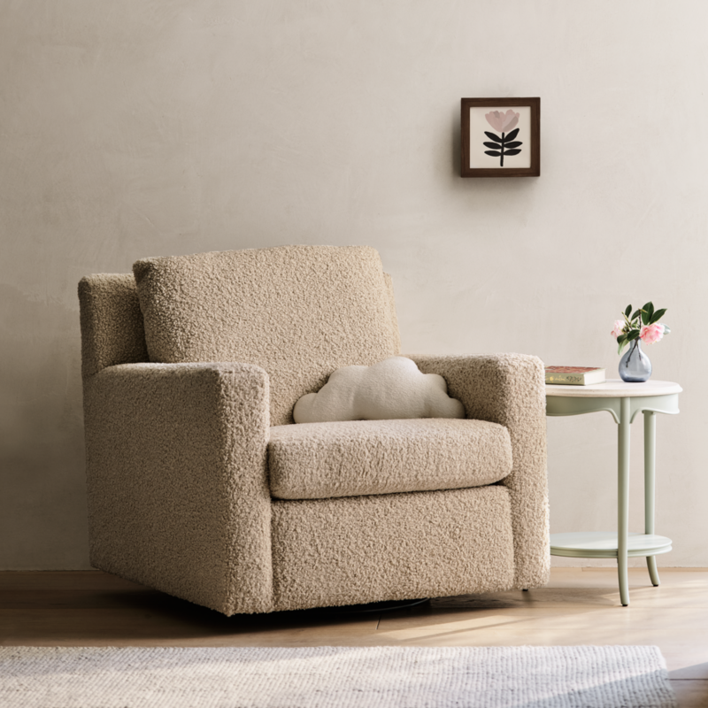 Murray Beige Sherpa Nursery Swivel Glider Chair - image 2 of 10