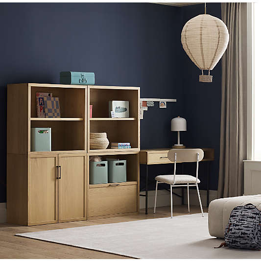 Oliver 32" Modular Natural Oak Wood Kids Open Bookcase with Door