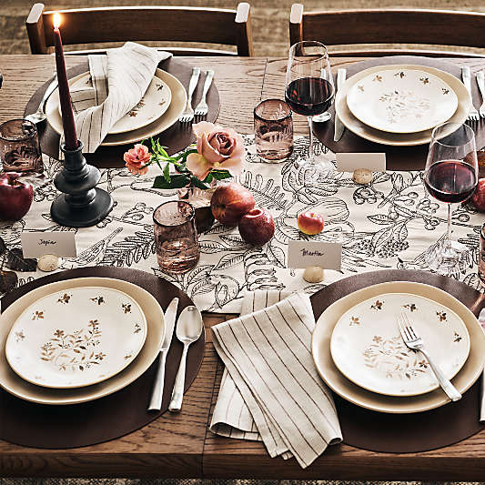 Partridge 120" Natural and Earth Brown Embroidered Runner