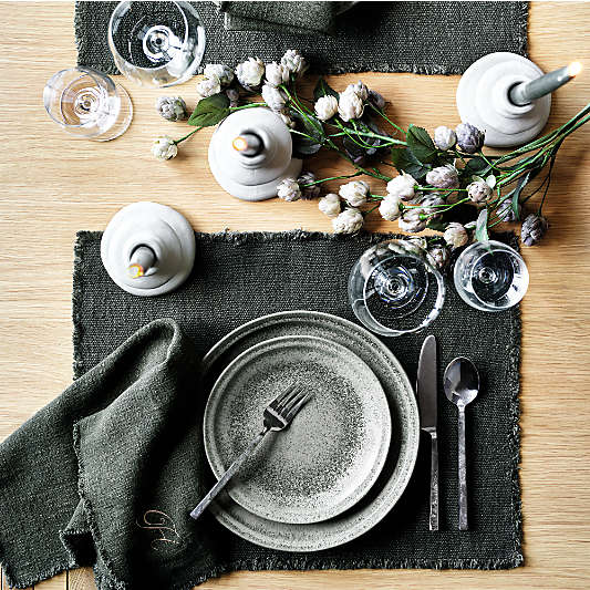 Prairie Moss Green Recycled Stoneware Dinner Plates, Set of 8