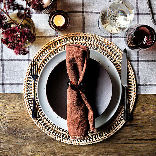 Washed Spice Orange Linen Napkin with Fringe Trim, Set of 4