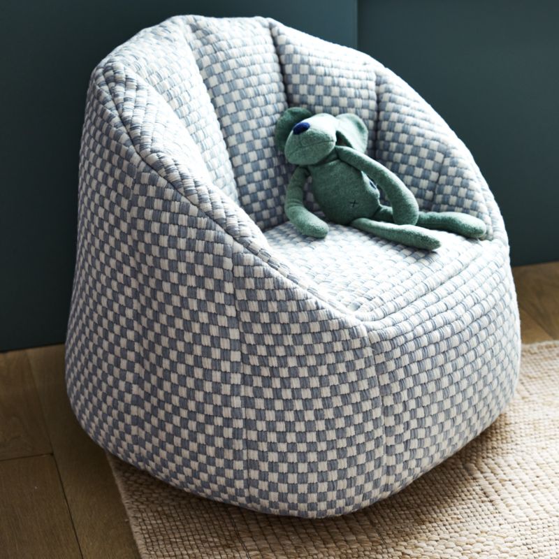 Quinn Sky Blue Checkered Matelass Kids Scallop Lounge Chair - image 1 of 5