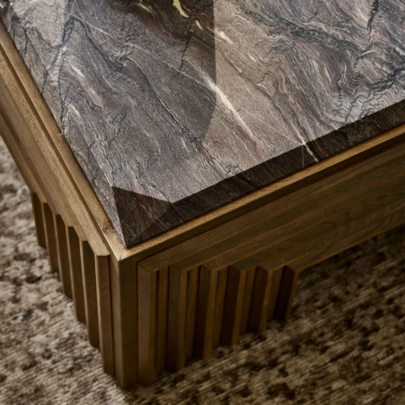Whelford Brown Oak Wood and Marble 44" Square Coffee Table - image 3 of 8