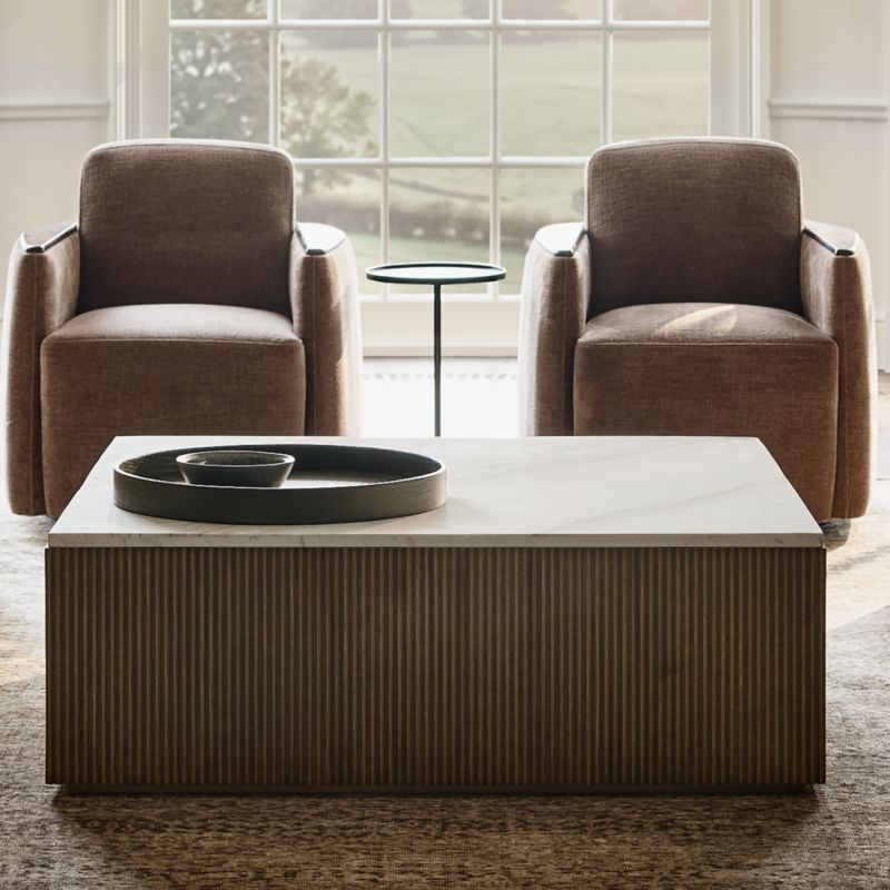 Troupe Marble and Oak Wood Ribbed 44" Square Coffee Table - image 2 of 12