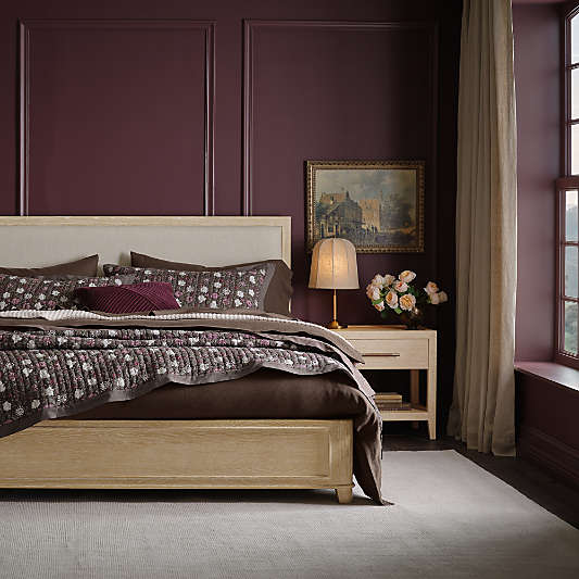 Clairemont Natural Oak Wood Upholstered Bed