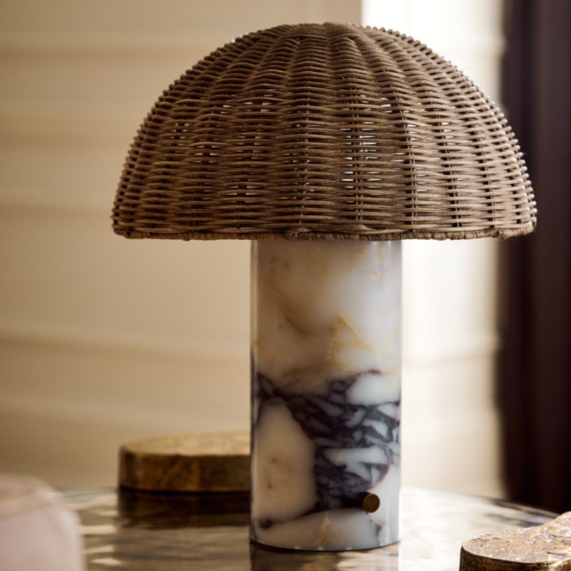 Seine Calacatta White Marble Mini Table Lamp with Rattan Shade 13" - image 7 of 11