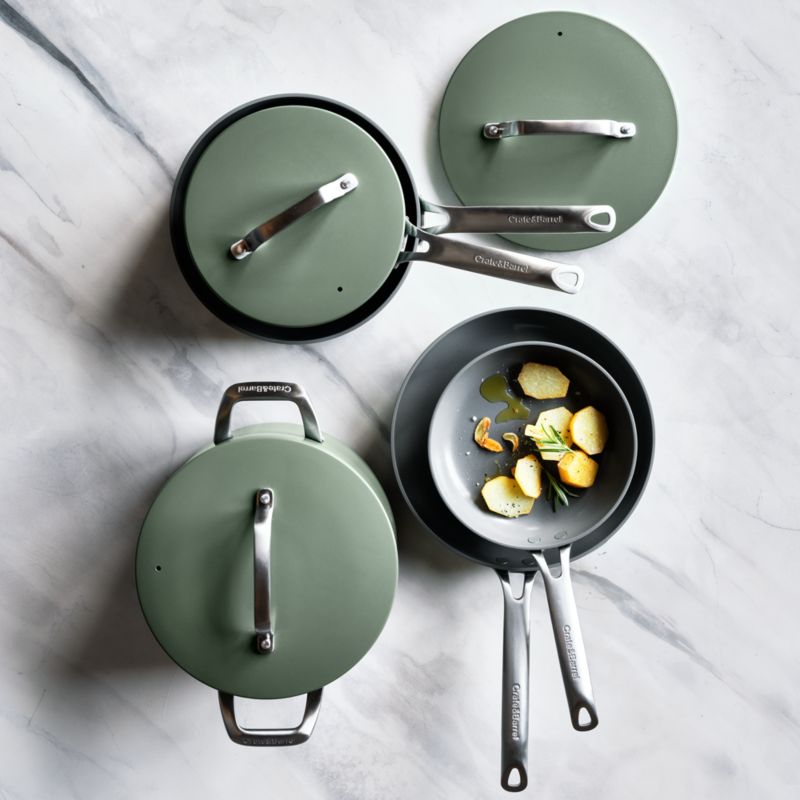 Crate & Barrel EvenCook Ceramic ™ Rosemary Nonstick 8-Piece Cookware Set with Bonus - image 1 of 6
