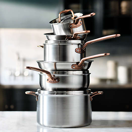 Made In Stainless Clad 10-Piece Cookware Set with Brushed Copper Hardware