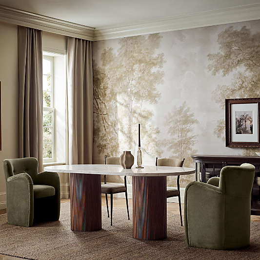 Portico 76" Marble and Warm Brown Oak Oval Dining Table