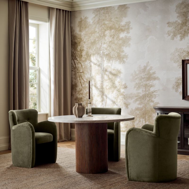 Portico 48" Marble and Warm Brown Oak Round Pedestal Dining Table - image 2 of 11