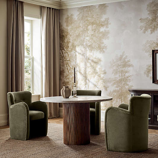 Portico 48" Marble and Warm Brown Oak Round Pedestal Dining Table