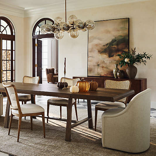 Silvan 82"-110" Burnished Brass and Warm Brown Oak Wood Extendable Dining Table