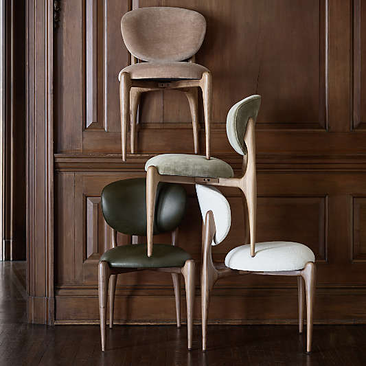 Via Ivory Fabric Walnut Wood Dining Chair