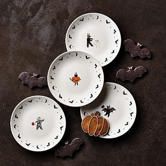 Halloween Melamine Kids Dinner Plates, Mixed Set of 4