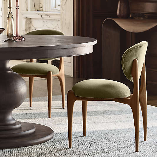 Via Olive Green Velvet Walnut Wood Dining Chair