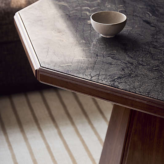 Bilbury 49" Marble and Walnut Wood Pedestal Dining Table