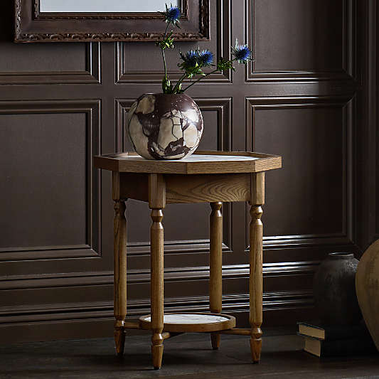 Dunfield Brown Oak Wood 18" Octagon Side Table