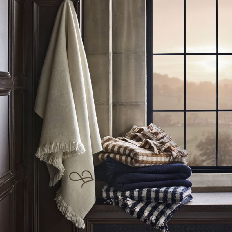 Heirloom 70"x55" Merino Wool Checkered Camel Tan Throw Blanket - image 5 of 7