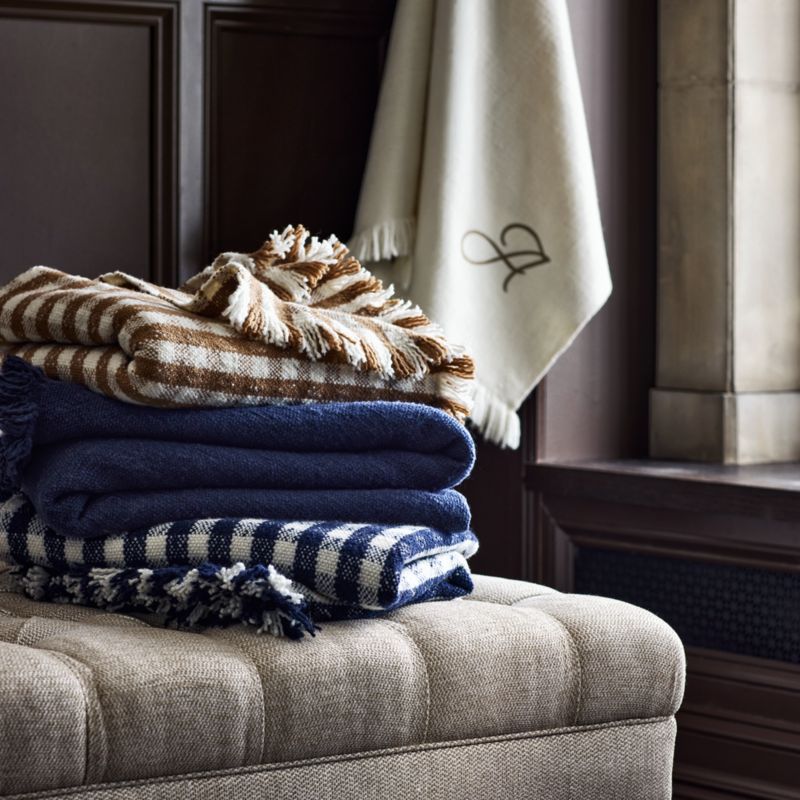 Heirloom 70"x55" Merino Wool Checkered Camel Tan Throw Blanket - image 6 of 7
