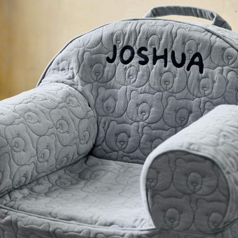 Small Mist Blue Organic Cotton Quilted Bear Kids Lounge Nod Chair - image 2 of 7