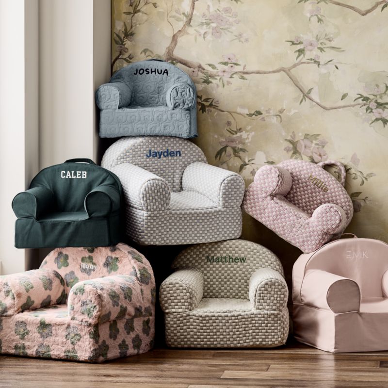 Small Mist Blue Organic Cotton Quilted Bear Kids Lounge Nod Chair - image 1 of 7