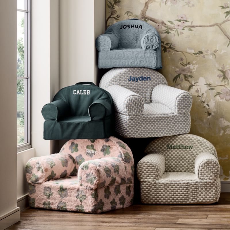 Large Iceberg Green and Pink Floral Faux Fur Kids Lounge Nod Chair - image 3 of 8