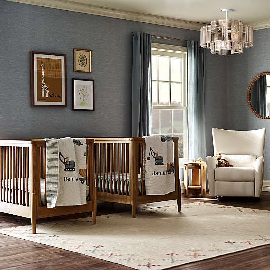 Bodie Natural Oak Wood Convertible Baby Crib with Toddler Bed Rail