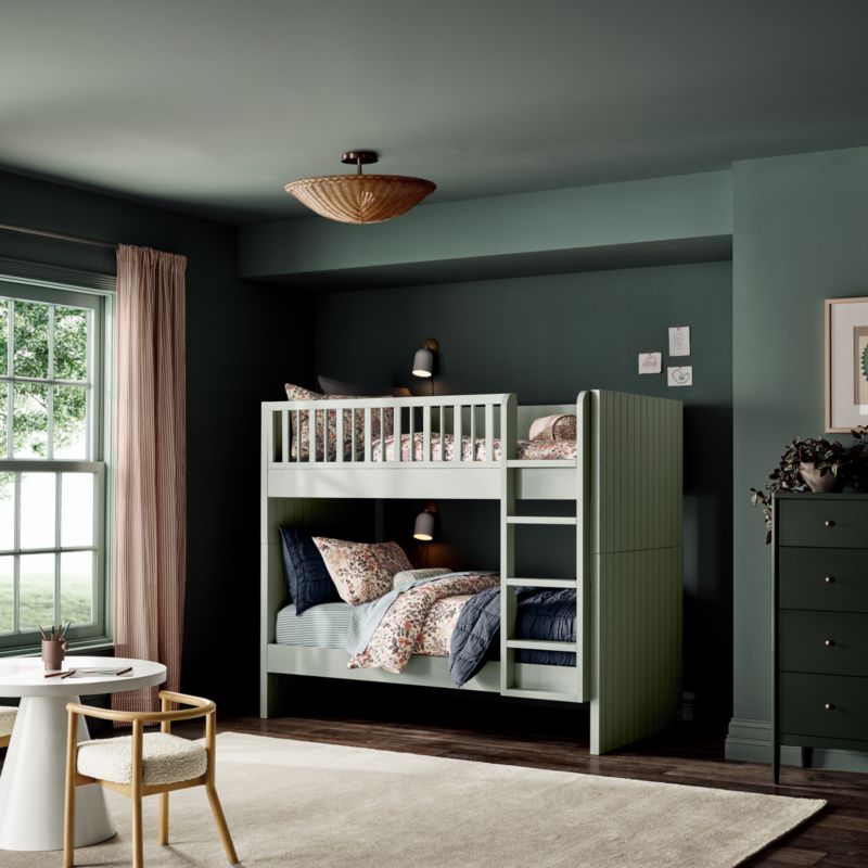 Finn Sage Green Wood Kids Convertible Bunk Bed with Sage Green Wood Ladder - image 2 of 10