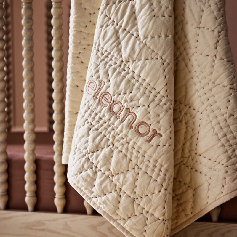 Heirloom Stitched Undyed 100% Organic Cotton Baby Crib Quilt - image 2 of 8