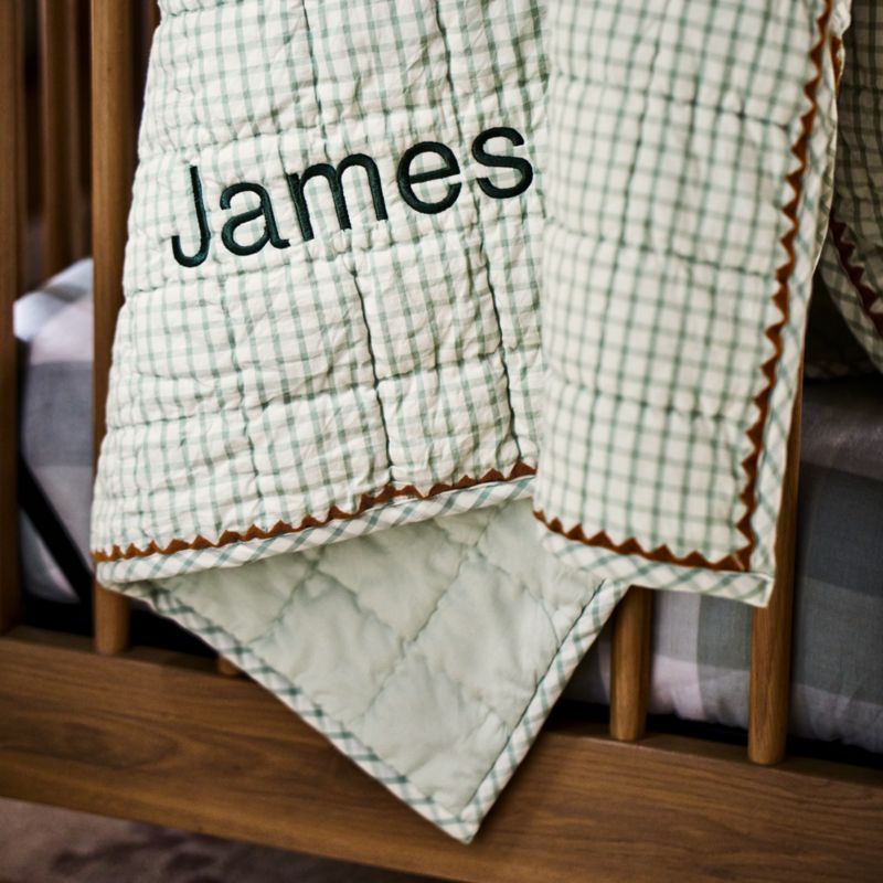 Green Tint Windowpane Plaid Organic Cotton Baby Crib Quilt - image 1 of 8