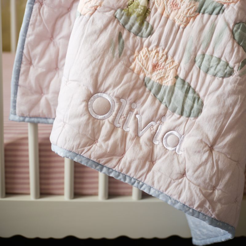 Enchanted Dreams Embroidered Organic Cotton Voile Baby Crib Quilt - image 2 of 9