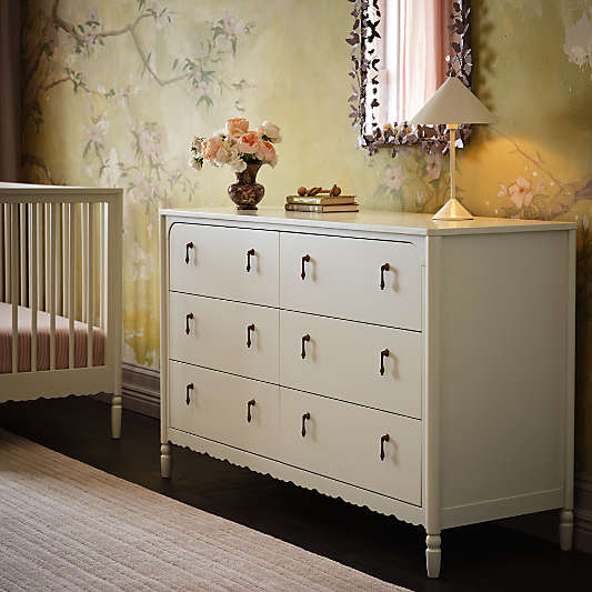 Beatrix 55" Linen Wood Wide 6-Drawer Kids Dresser