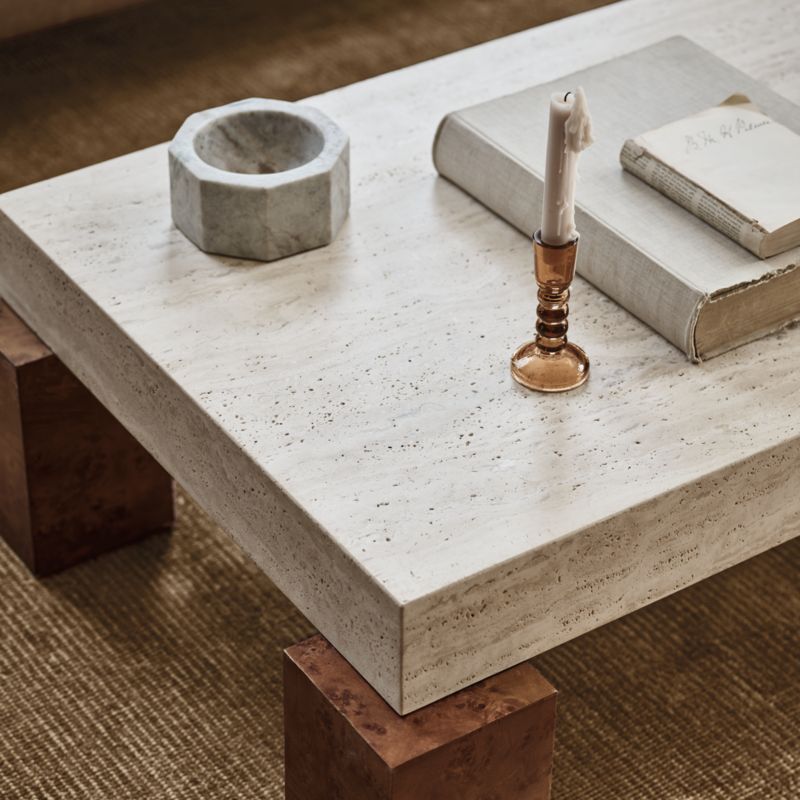 Dualité Travertine and Burl Wood 53" Coffee Table by Athena Calderone - image 8 of 13