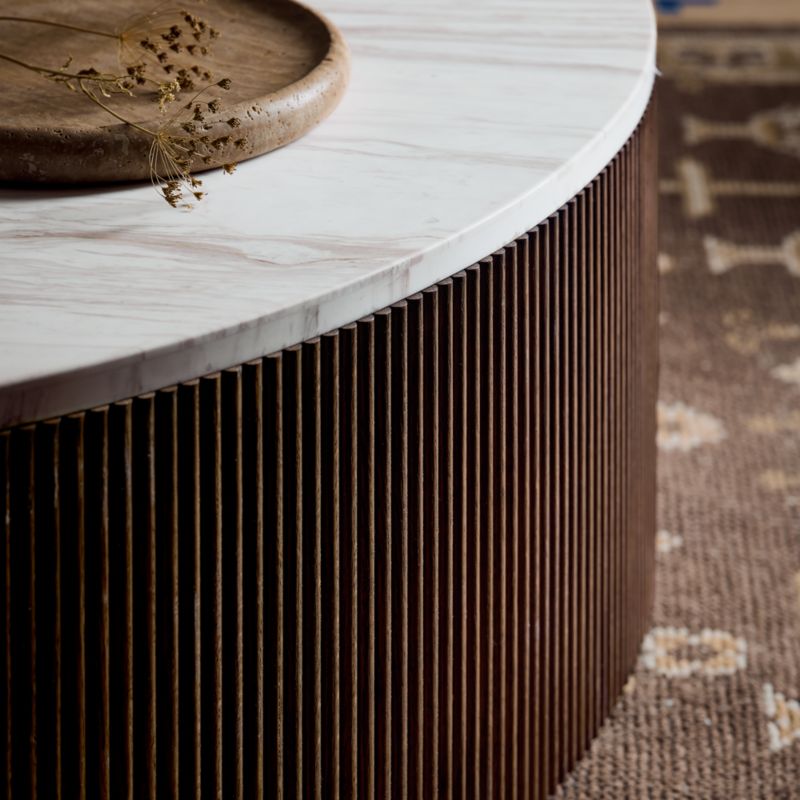 Troupe Marble and Oak Wood Ribbed 56" Round Coffee Table - image 6 of 14