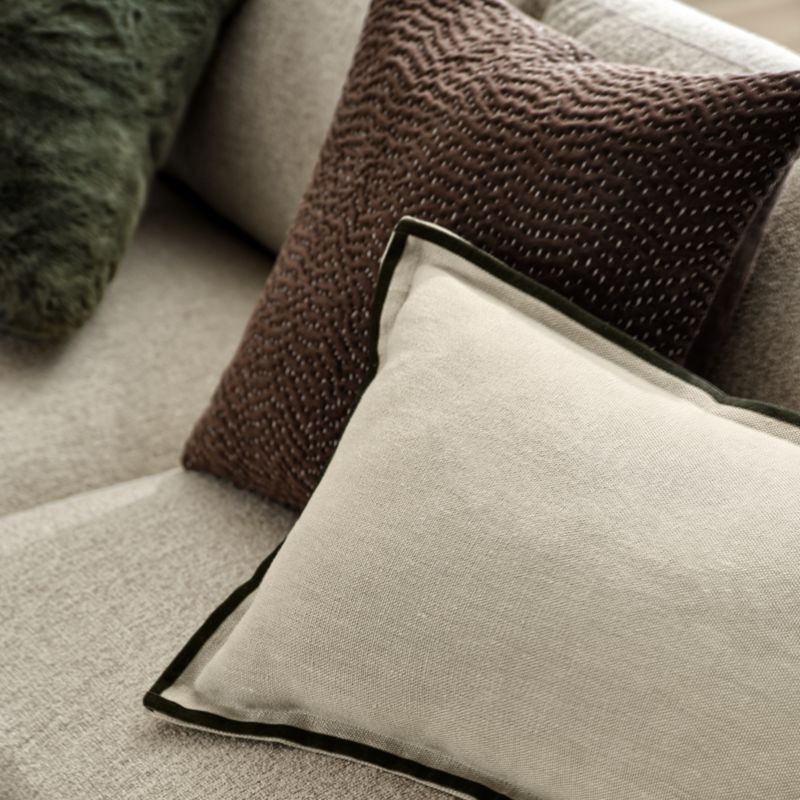 Linen with Velvet Trim 22"x15" Burnt Green Throw Pillow Cover with Feather Insert - image 4 of 5
