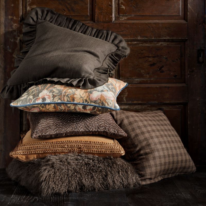 Sashiko Organic Cotton Velvet 20"x20" Deep Brown Throw Pillow Cover with Down-Alternative Insert - image 5 of 6