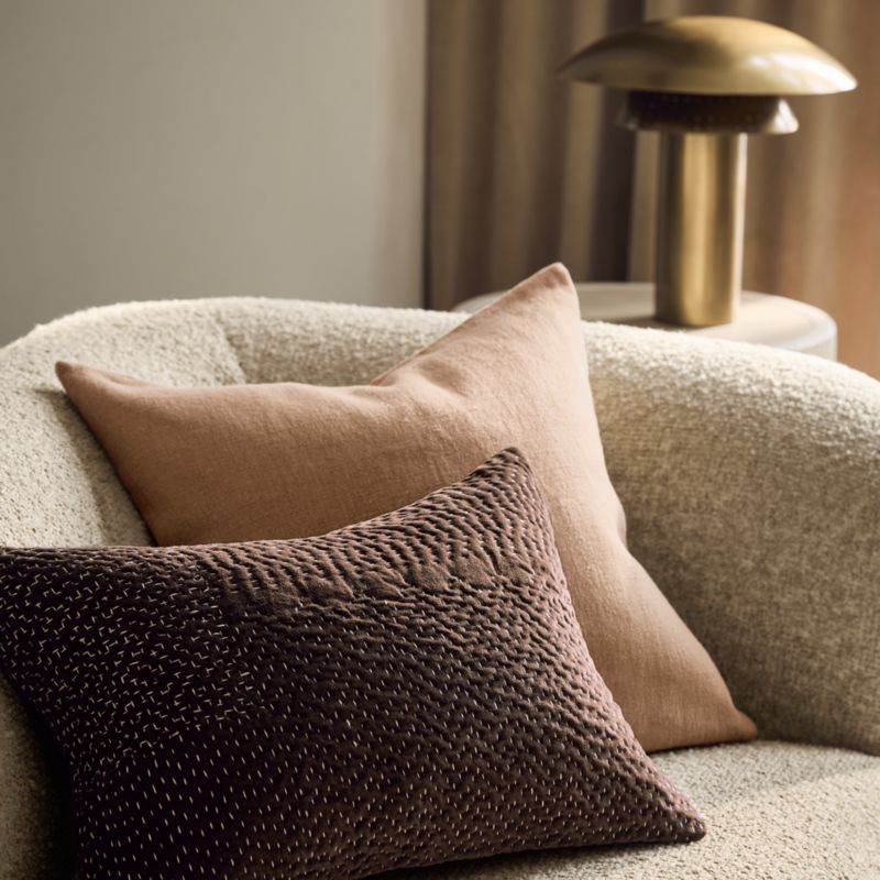 Sashiko Organic Cotton Velvet 22"x15" Deep Brown Throw Pillow Cover with Feather Insert - image 5 of 7