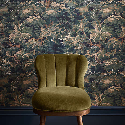 Vivienne Olive Green Velvet Natural Walnut Wood Swivel Counter Stool